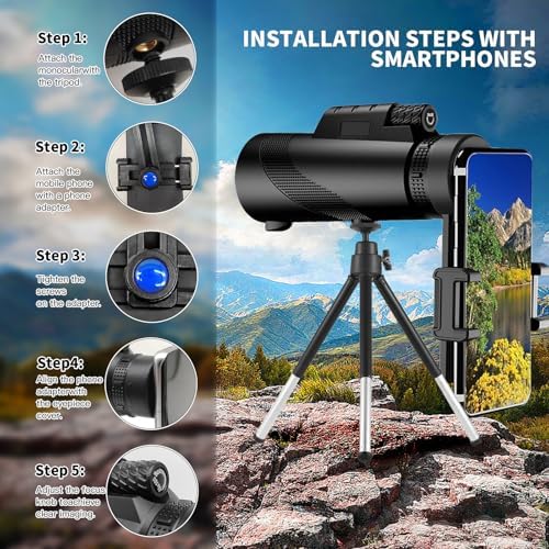 10x42 High-Powered Monocular for Adults - Military Grade Compact Monocular Telescope with Tripod, Lightweight & Waterproof Design&BAK4 Prism for Bird Watching, Hiking andWide Field of View