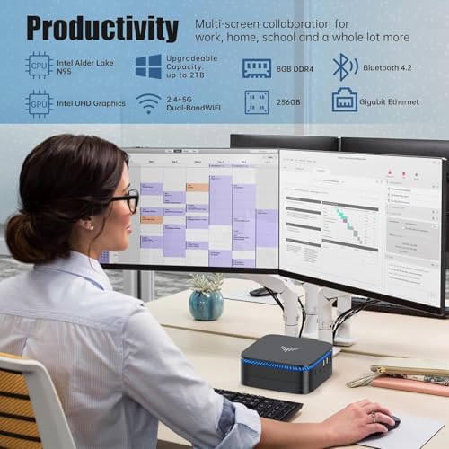 KAMRUI AK1PLUS Mini PC, N95 Processor (up to 3.4GHz), 8GB DDR4 RAM 256GB M.2 SSD, Mini Desktop Computer Support 2.5" SSD, Dual 4K, WiFi, Ethernet for Business, Office, Home