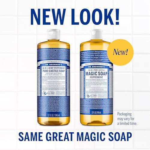 Dr. Bronner's Pure-Castile Magic Liquid Soap- Made with Regenerative Organic Oils- For Body, Face, Hair, Dishes, Pets, Laundry Natural, Vegan, Non-GMO - Peppermint, 32 oz (2-Pack)