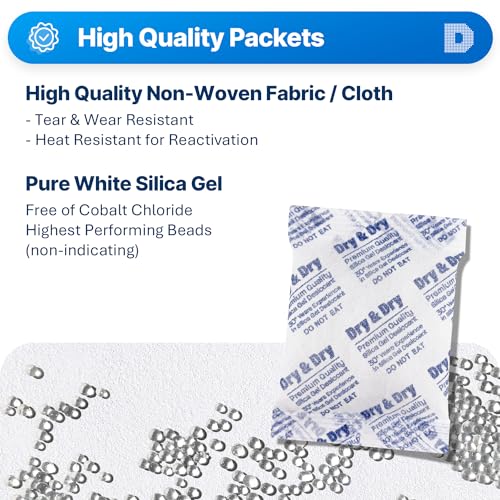 Dry & Dry 50 Gram [20 Packets] Silica Gel Packets Desiccants, Silica Packets - Rechargeable Silica Gel Packs, Desiccants Packets, Silica Gel