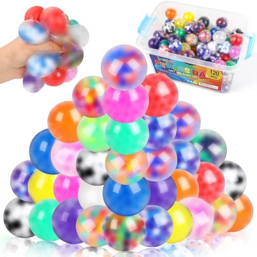 120 Pack Fidget Stress Balls for Adults, Bulk Squishy Squeeze Fidget Balls, Anxiety and Stress Relief Ball for Adults, Birthday Gift, Party Favors and Goodie Bag Stuffers