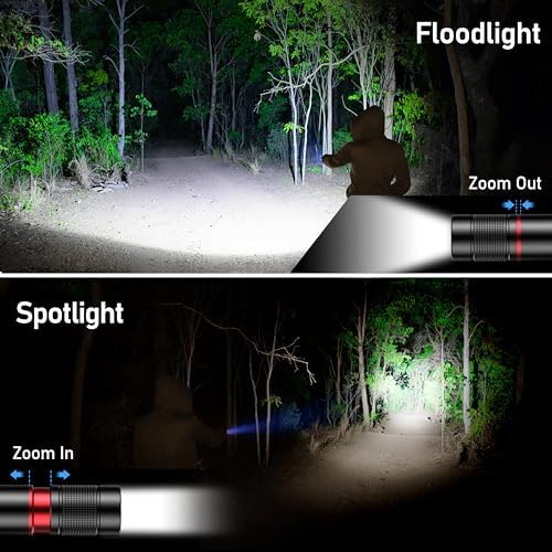 Flashlight Rechargeable 2 Packs, High Lumens Flashlight, Super Bright Small LED Flash Light- Zoomable, Adjustable Brightness, Long Lasting for Camping, Outdoors and Home Emergency