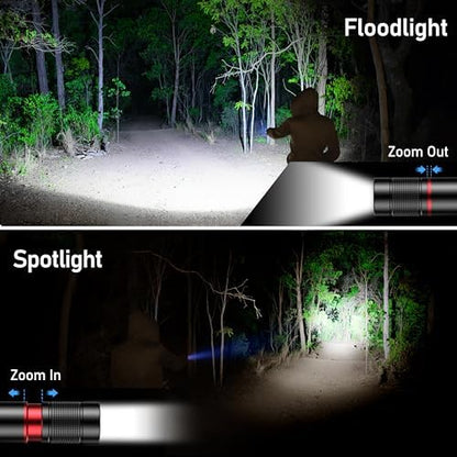 Flashlight Rechargeable 2 Packs, High Lumens Flashlight, Super Bright Small LED Flash Light- Zoomable, Adjustable Brightness, Long Lasting for Camping, Outdoors and Home Emergency