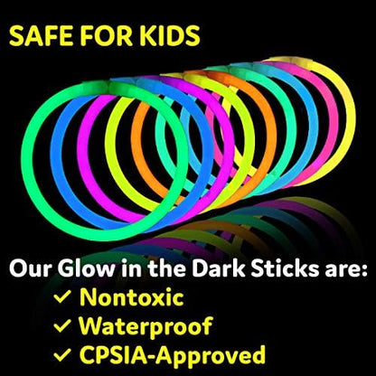 PartySticks Glow Sticks Party Supplies 200pk - 8 Inch Glow in the Dark Light Up Sticks Party Favors, Decorations, Neon Party Necklaces and Bracelets with Connectors