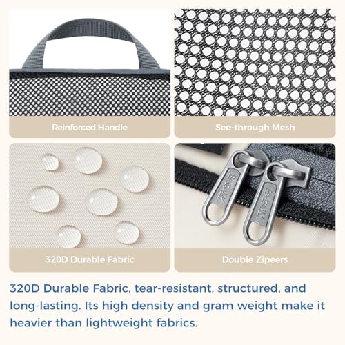 BAGAIL 4 Set/6 Set/8 Set Compression Packing Cubes Travel Accessories Expandable Packing Organizers (Half Mesh, 6-Beige)