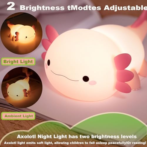 Axolotl Night Light for Kids,Cute Axolotl lamp Gifts Rechargeable light Table Lamp Bedside Lamp,LED Animal Silicone Nursery Night Lamp Cute Room Decor Night Light for Kids Girls Boys