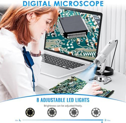 Wireless Digital Microscope, Skybasic 50X-1000X Magnification WiFi Pocket Handheld Microscopes with Stand HD USB Microscope Camera Compatible with iPhone Android iPad Windows Mac Computer (White)