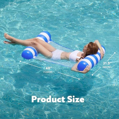 SLOOSH 2 Packs Hammock Pool Floats Adults, 4-in-1 Multi-Purpose Inflatable Pool Floats PVC Water Hammock Lounge Floaties