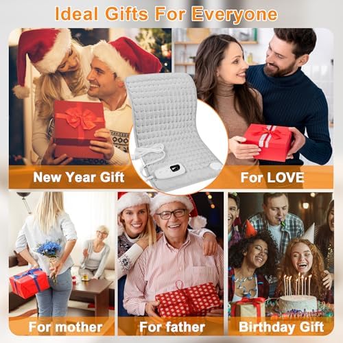 Heating Pad-Electric Heating Pad for Back,Neck,Abdomen,Moist Heated Pad for Shoulder,Knee,Hot Pad for Arms and Legs,Dry&Moist Heat & Auto Shut Off(Silver, 12''×24')