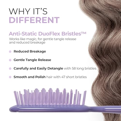 FHI Heat UNbrush Detangling Brush for Pain-Free Brushing on All Wet or Dry Hair Types — Durable DuoFlex Anti-Static Bristles, Lightweight Handle, Vented Hair Brush