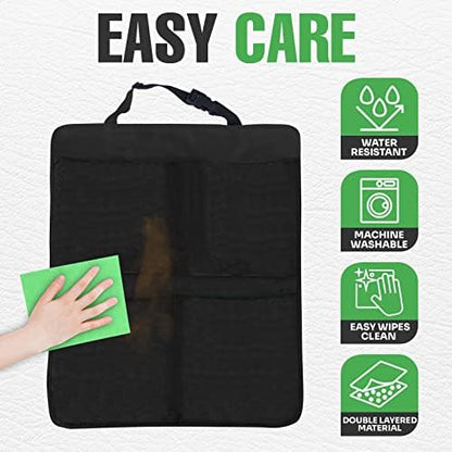 lebogner Back Seat Cover for Kids + 4 Pocket Storage Organizer, 2 Pack X-Large Waterproof Kick Mats Backseat Protector, Car Seat Back Protectors for Vehicles to Protect from Dirt, Mud & Scratches