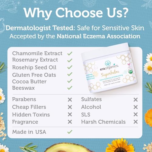 Era Organics Healing Ointment for Babies - USDA Certified Organic Natural Moisturizer Gentle on Sensitive Skin Prone To Baby Eczema, Cradle Cap (Infant Seborrheic Dermatitis), Rashes, Hives 4oz