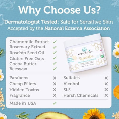 Era Organics Healing Ointment for Babies - USDA Certified Organic Natural Moisturizer Gentle on Sensitive Skin Prone To Baby Eczema, Cradle Cap (Infant Seborrheic Dermatitis), Rashes, Hives 4oz