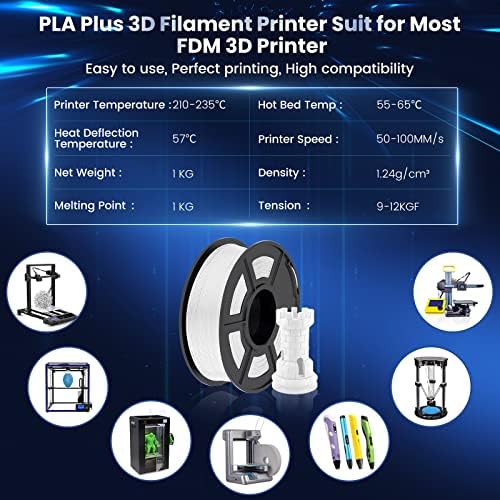 SUNLU 3D Printer Filament PLA Plus 1.75mm 2KG, SUNLU Neatly Wound PLA Filament 1.75mm PRO, PLA+ Filament for Most FDM 3D Printer, Dimensional Accuracy +/- 0.02 mm, 1 kg Spool, 2 Packs, White+White