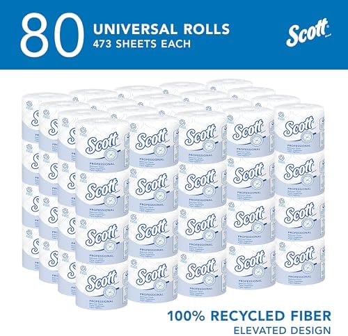 Scott Professional 100% Recycled Fiber Standard Roll Bulk Toilet Paper (13217), 2-Ply, Elevated Design, White, Individually Wrapped (80 Rolls of 473 Sheets, 37,840 Sheet Total)