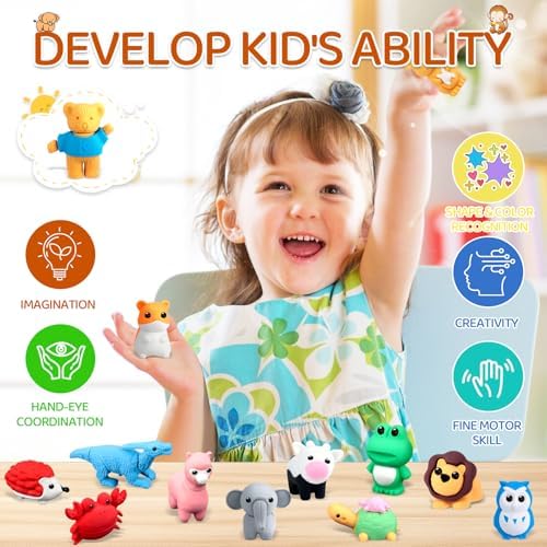 111Pcs Animal Erasers Desk Pets for Kids Animal Pencil Erasers Bulk Puzzle Eraser Toys Gifts for Classroom Prizes,Game Reward,Treasure Box,Easter Egg Fillers,Goodie Bag Stuffer,Party Favors