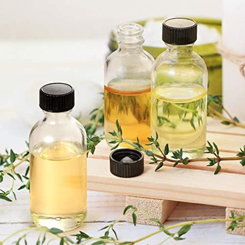 36 Pack, 2 oz Small Clear Glass Bottles w/Lid & 6 Stainless Steel Funnels - 60ml Boston Sample Bottles - Mini Travel Essential or Decorative Bottles for Potion, Juice, Wellness, Ginger Shots, Whiskey