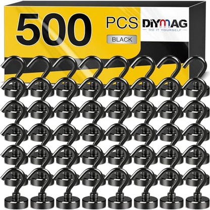 DIYMAG Magnetic Hooks, 30Lbs Strong Heavy Duty Cruise Magnet S-Hooks for Classroom, Fridge, Hanging, Cabins, Grill, Kitchen, Garage, Workplace and Office etc, (500Pack-Black),Screw in Hooks