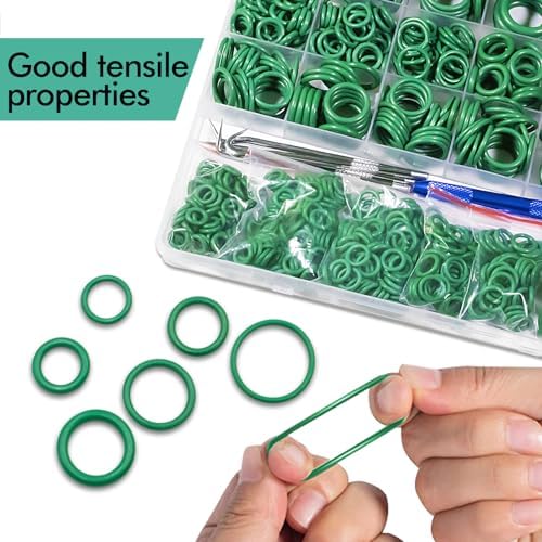 595 Pcs Metric and SAE Air Conditioning O-Ring Kit for Automotive A/C, Compressor and Professional Faucet Plumbing Seal O Rings Repair with O-Ring Picks,Resist Oil and Heat (Green)