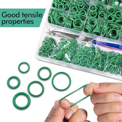 595 Pcs Metric and SAE Air Conditioning O-Ring Kit for Automotive A/C, Compressor and Professional Faucet Plumbing Seal O Rings Repair with O-Ring Picks,Resist Oil and Heat (Green)