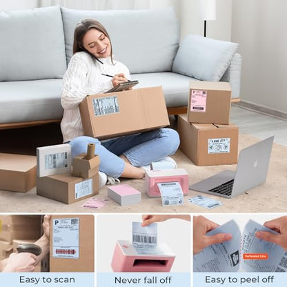 MUNBYN 4x6 Inch Blue Direct Thermal Shipping Labels, Commercial Grade Permanent Adhesive Fanfold Mailing Postage Label Paper for Thermal Printers and Packages, 500 Sheets per Stack