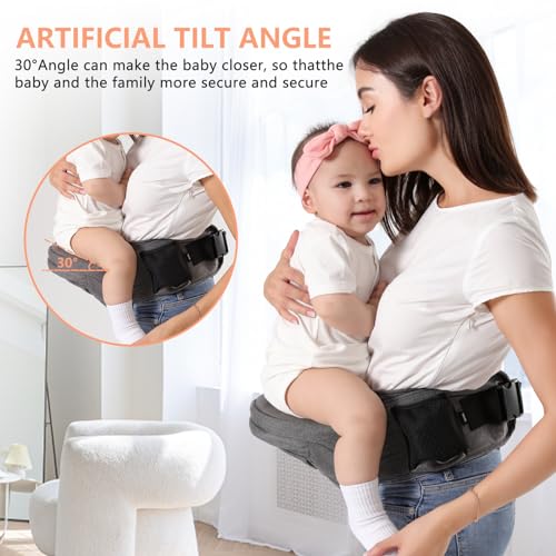HKAI Baby Hip Carrier, Mom’s Choice Award Winner, Baby Carrier with Adjustable Waistband & Breathable Mesh, Ergonomic Carrier with Non-Slip Hip Seat Surface for Newborns & Toddlers, (Grey)