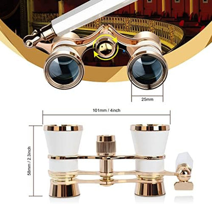 Yourelexit® Opera Glasses Binoculars 3X25 Lorgnette Theater Glasses Optical BK9 Mini Compact Lightweight Built-in Foldable Adjustable Handle Vintage for Adults Kids Women in Musical Concert Cinema