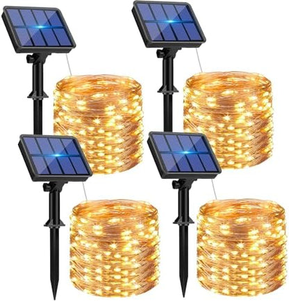 4 Pack Solar String Lights Outdoor - 320LED 132FT Solar Fairy Lights Waterproof 8 Modes, Copper Wire Solar Powered Twinkle Lights for Outside Tree Garden Christmas Wedding Party Decor (Warm White)