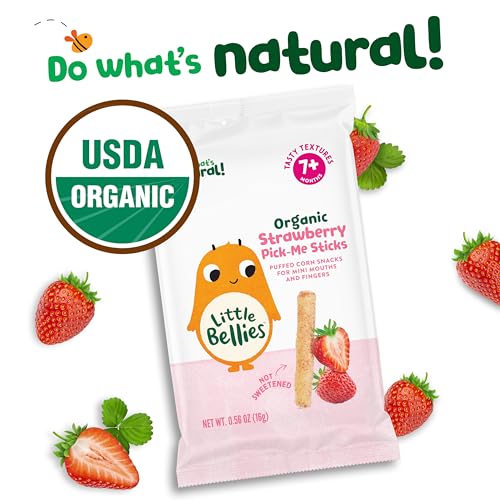 Little Bellies Organic Strawberry Pick-Me Sticks Baby Snack (Pack of 10 x 0.56 oz Individual Packs)