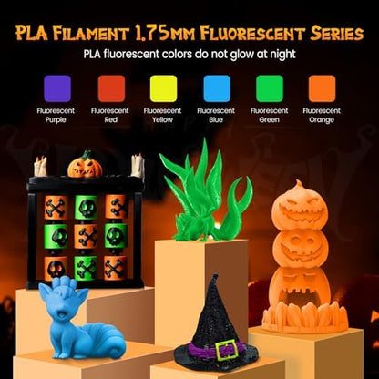 SUNLU Fluorescent PLA 3D Printer Filament, PLA Filament 1.75mm, Brighter Color for Halloween Decoration, Neatly Wound Filament, Fit Most FDM 3D Printer, 1kg Spool, Fluorescent Red