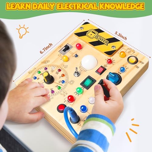 Busy Board, Montessori Toy for 1-3 Years Old, Wooden Toddler Sensory Travel Toy, Ideal Gift for 1+ Year Old Boys (Busy Board Plus V2), Medium, Yellow