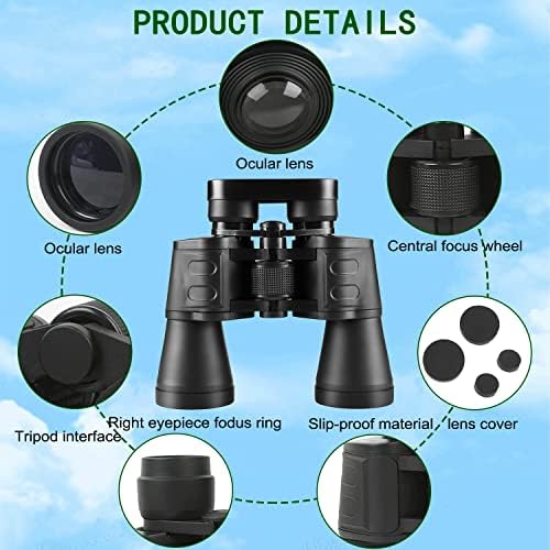 20x50 Binoculars for Adults High Powered with Low Light Compact Waterproof Binoculars for Bird Watching Hunting Travel Football Stargazing BAK-4 Prism FMC Lens(Black)
