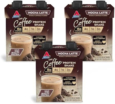 Atkins Mocha Latte Iced Coffee Flavored Protein Shake, High Protein, Low Glycemic, Low Carb and Low Sugar Shakes, Keto-Friendly, 12 Pack