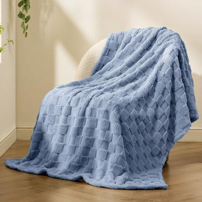 Bedsure Ashley Blue Fleece Blanket for Couch - Super Soft Cozy Blankets for Women, Cute Small Throws for Girls, 50x60 Inches
