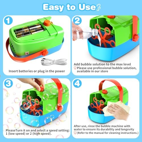 Bubble Machine Durable Automatic Bubble Blower, 18000+ Big Bubbles Per Minute Bubbles for Kids Toddlers Bubble Maker Operated by Plugin or Batteries Bubble Toys for Indoor Outdoor Birthday Party