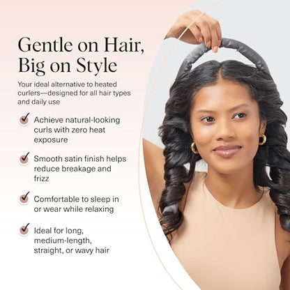 Kitsch Satin Heatless Curling Set – Heatless Hair Curler for Women, Hair Curler to Sleep In - with 2 Satin Scrunchies for Overnight Curls – No Heat Damage Styling with Heatless Curler - Charcoal
