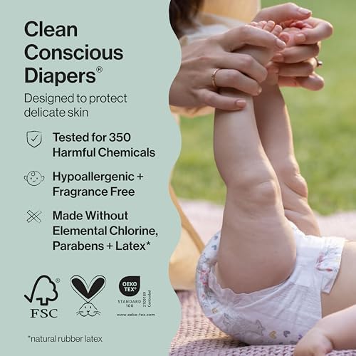 The Honest Company Clean Conscious Diapers for Delicate Skin | Up to 100% Leakproof | Hypoallergenic, Fragrance Free | Summer '25 Limited Edition Prints | Club Box, Size 3 (16-28 lbs), 62 Count
