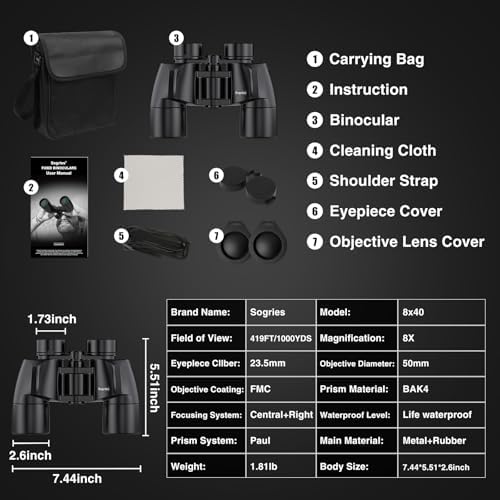 8x40 Binoculars for Adults - HD High Powered Binoculars for Bird Watching, IPX7 Waterproof Fogproof,Fully Multi-Coated BAK4 Prism Optics for Hunting,Travel