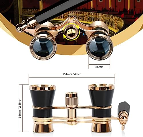 Yourelexit® Opera Glasses Binoculars 3X25 Lorgnette Theater Glasses Optical BK9 Mini Compact Lightweight Built-in Foldable Adjustable Handle Vintage for Adults Kids Women in Musical Concert Cinema