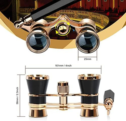 Yourelexit® Opera Glasses Binoculars 3X25 Lorgnette Theater Glasses Optical BK9 Mini Compact Lightweight Built-in Foldable Adjustable Handle Vintage for Adults Kids Women in Musical Concert Cinema