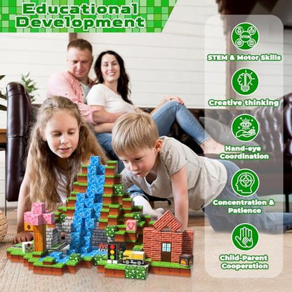 100 PCS 0.8in Magnetic Blocks - Magnet Toys & Magnetic Building Blocks Cubes, Stacking Magnets, STEM Toys for School Acitivities, Birthday Gifts for Boys Age 3+ Years Old (Theme: Forests)