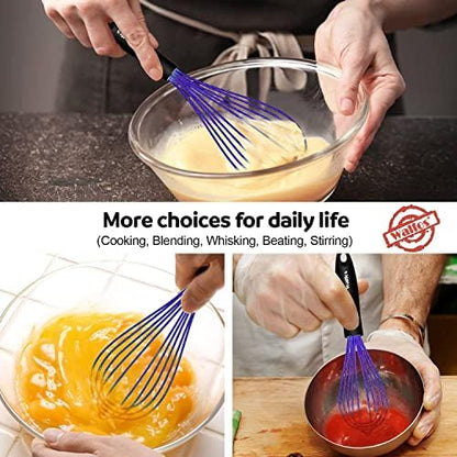 Walfos Whisk,7+9+11in Silicone Whisks for Cooking Non Scatch,Kitchen Whisk,BPA Free and Heat Resistant 480°F,Wisk Perfect for Frothing,Blending,Beating.Dishwasher Safe 3pcs Dark Purple