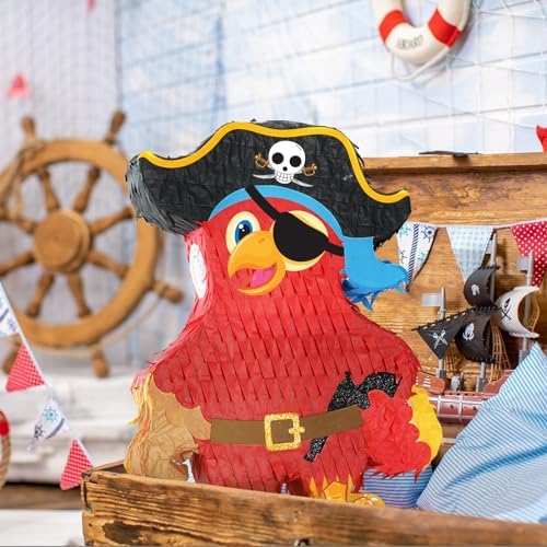 Wernnsai Pirate Piñata - Pirate Parrot Piñata with Blindfold and Bat for Boys' Birthday Party Adventure Theme Decorations