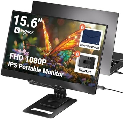 Ingnok 15.6'' FHD IPS Portable Monitor – Ultra Slim External Screen with USB C/HDMI for Laptop, Mac, PC, Phone, PS4, PS5, Switch (Renewed)
