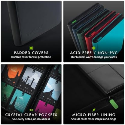 Vault X 12 Pocket Trading Card Zip Binder, 480 cards, Premium Exo-Tec Album Material, 20 Side-Loading Pages, Folder for Collectible Card Games, Sports, TCG (Black)