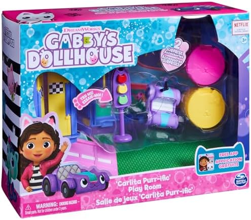 Gabby's Dollhouse, Carlita Purr-ific Play Room with Carlita Toy Car, Accessories, Furniture and Dollhouse Deliveries, Kids Toys for Ages 3 and up