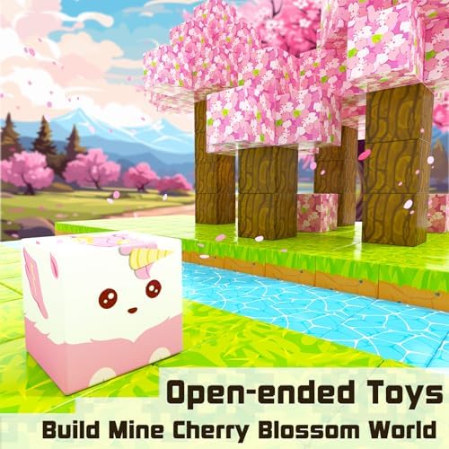 Magnetic Blocks - Build Mine Magnet World Cherry Blossom Set, Magnetic Tiles Building STEM Toys for Boys & Girl Kids Toddler Toys for 3+ Years Old