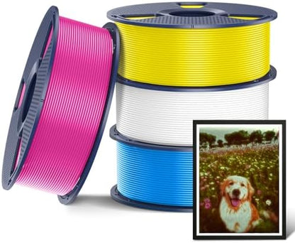 SUNLU CMYK Lithophane PLA+2.0 Filament Bundle, 4KG Upgrade PLA+ Filament 1.75mm, Tougher and Stronger, Dimensional Accuracy +/-0.02mm, 1KG per Spool, 4 Packs, 4KG Total, White+Magenta+Yellow+Cyan