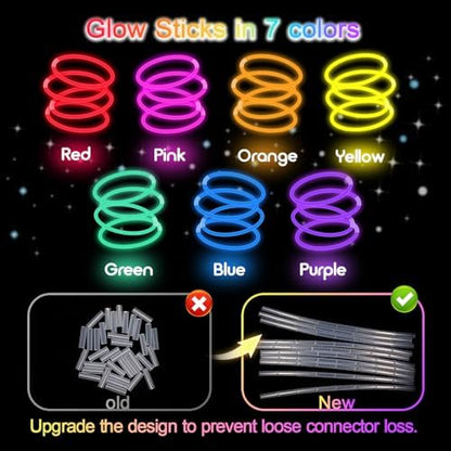 Glow Sticks Bulk Party Pack- Ultra Bright 800pk Glow in the Dark Party Favors, Glow Decorations, 8 in Neon Party Glow Necklaces and Glow Bracelets with Connectors