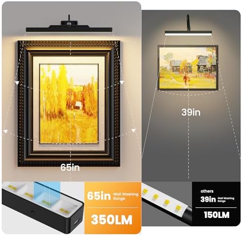 Dimmable Cordless Picture Light with Controller and Timer, Rechargeable 5000mAh Battery Wall Sconce for Wall Pictures, 16in Wall Light for Gallery Artwork, Paintings, Phote, Portraits - Black